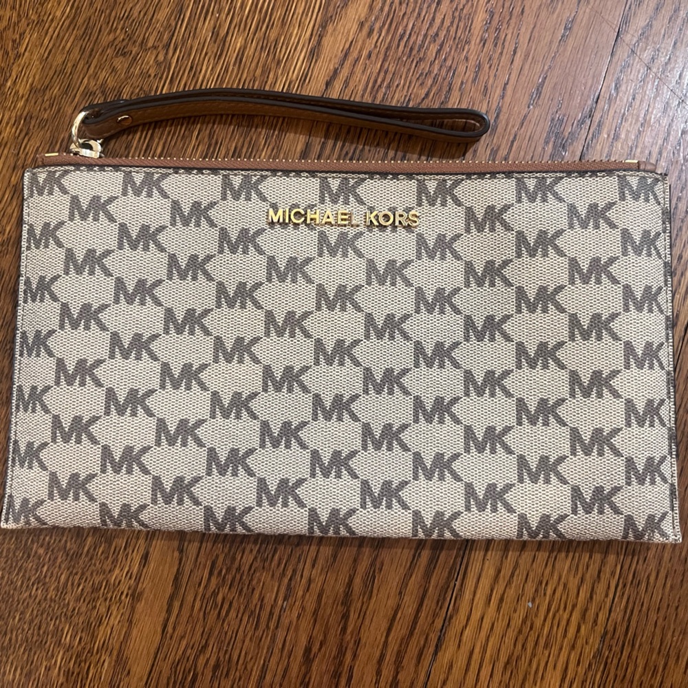 Michael Kors Beige and Brown Monogram Clutch